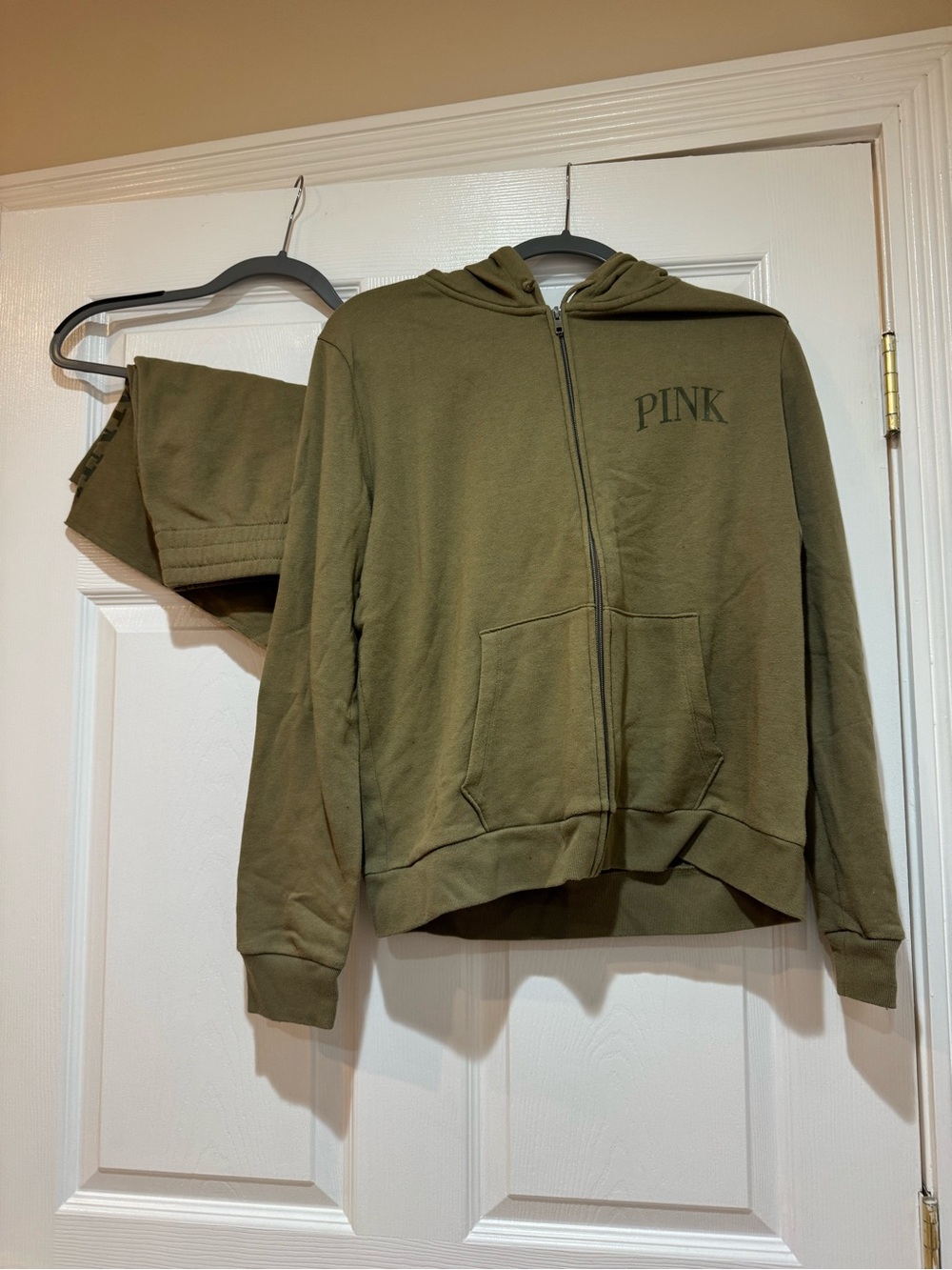 PINK Olive Green Zip-Up Hoodie Set